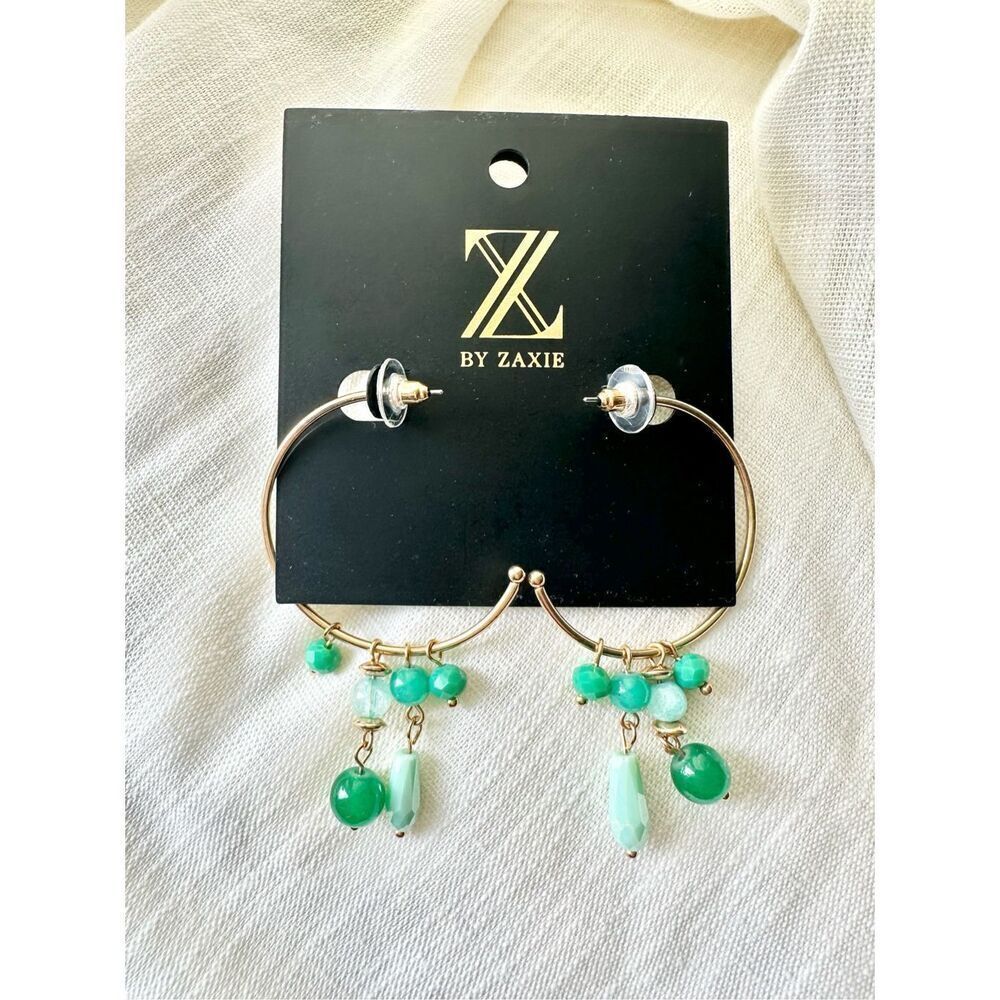 ZAXIE gold hoop with shades of green beaded earrings